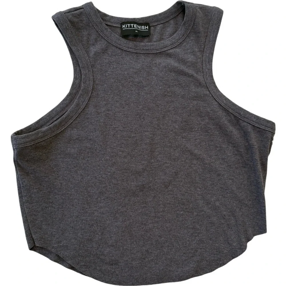 KITTENISH Women Tank Top Crop Gray XL Sleeveless Racerback Activewear Athleisure